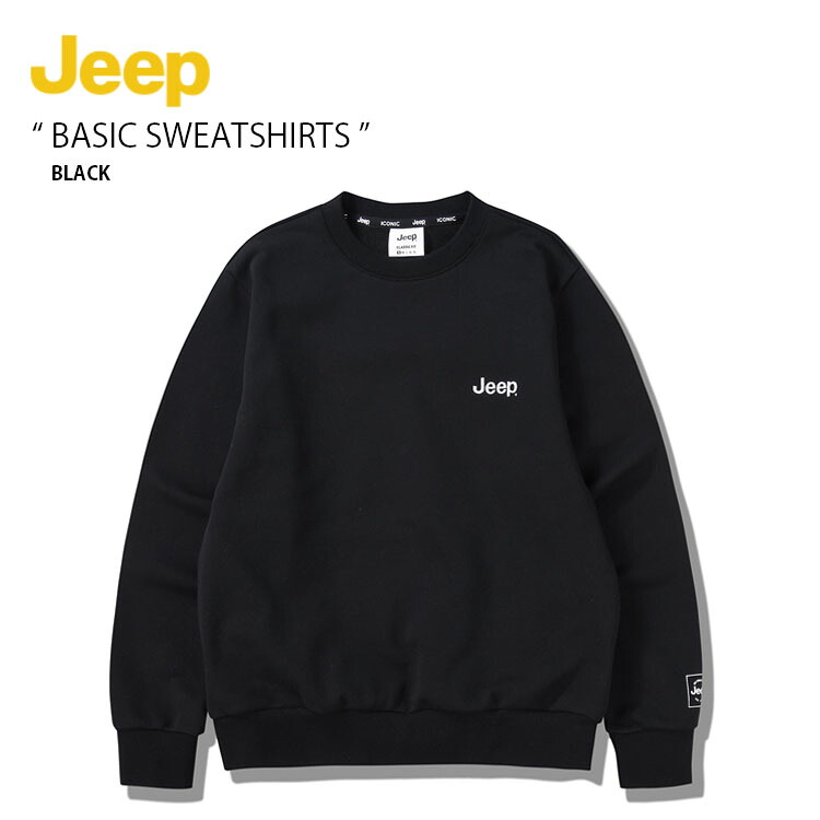 Jeep ジープ 流汗 ベーシック SWEATSHIRTS 第一義的 トレーナー 長袖 調教師 ティーシャツ ラウンド素っ首 労働者の一団素っ首 ロゴタイプ 心地好い 表どおり 黒いこと メンズ レディース 成人男性用 成人女性用 男女共用 JQ1TSU802BK