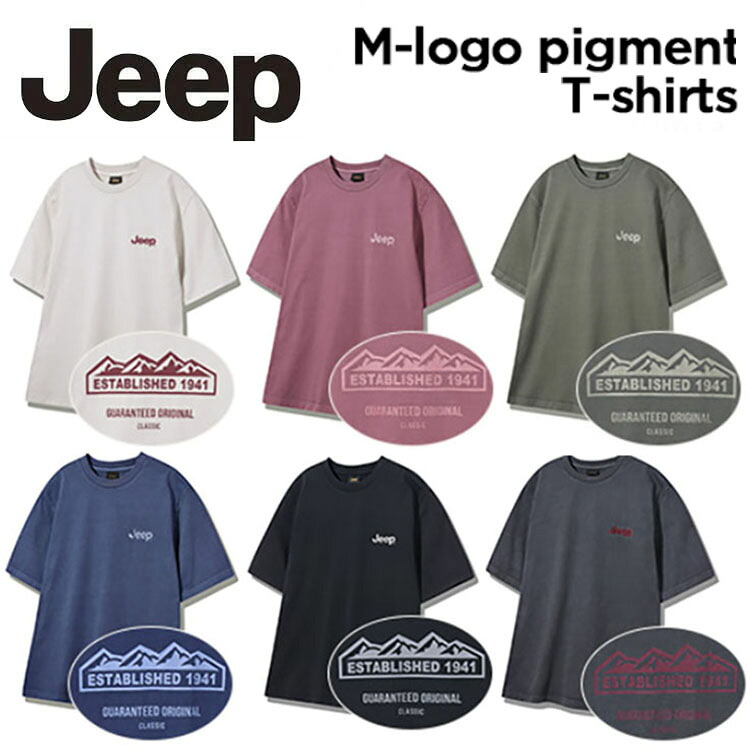 Jeep ジープ プルオーバー M-LOGO PIGMENT S/SR/TEE ロゴタイププルオーバー グラフィック ビッグロゴタイプ 半袖 IVORY BLACK GRAY KAHKI NAVY PINK 遊撃手捩り 分かりやすい 第一義的 メンズ レディース JQ5TSU673
