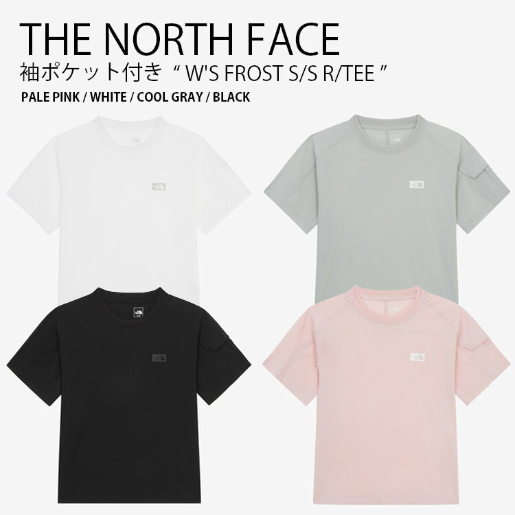 THE NORTH FACE ノースフェイス レディース Tシャツ W'S FROST S/S R/TEE ウィメンズ フロスト ショートスリーブ ラウンドネック ティーシャツ 半袖 カットソー ウーブンシャツ 袖ポケット ロゴ ピンク ホワイト グレー ブラック 女性用 NT7UR35A/B/C/D【中古】未使用品