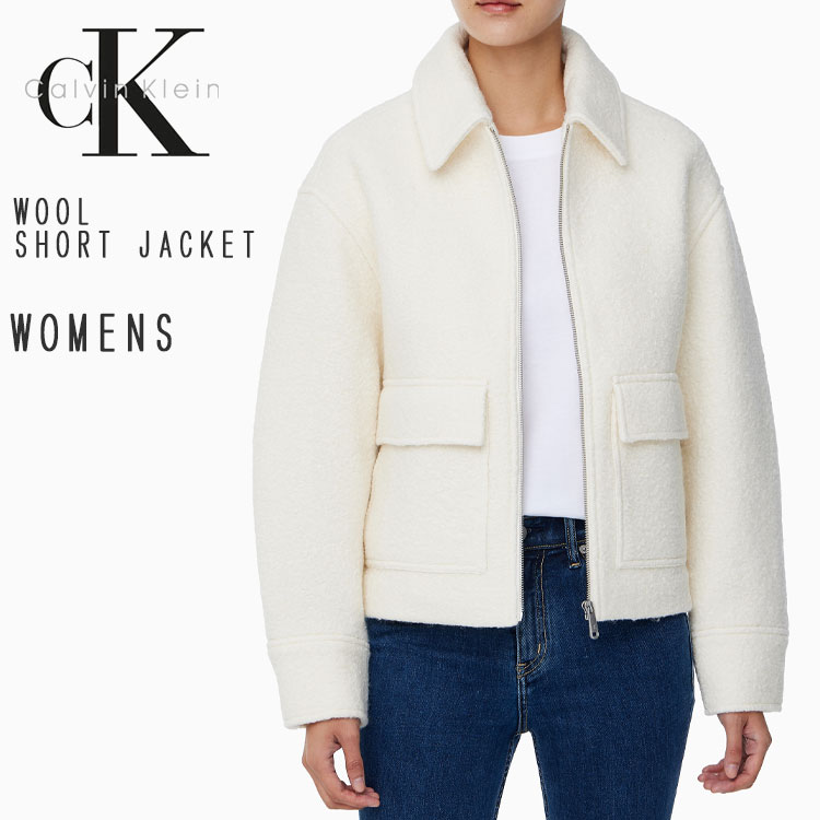 Calvin Klein カルバンクライン 上衣 W\u0027S WOOL SHORT JACKET IVORY CK上衣 羊毛 遊撃手 上衣 ロゴタイプ 伸び伸びする レディース J224706 YBI