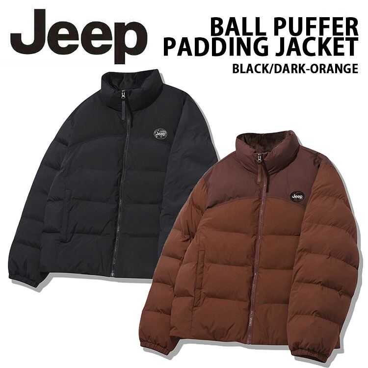 Jeep ジープ ダウンスタイル ジャケット BALL PADDING PUFFER JACLET パファージャケット パディングジャケット DARK ORANGE BLACK 中綿ジャケット オーバーフィット ダウンジャケット ダークオレンジ ブラック メンズ レディース JQ5JPU401BK/DO|セレクトショップ a-clo