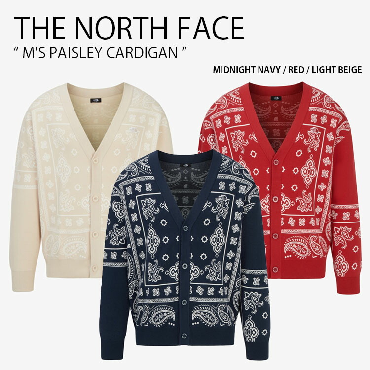 THE NORTH FACE 北の方人間の顔 ジレー M\u0027S PAISLEY CARDIGAN ペイズリー ジレー ロゴタイプ 心地好い 表どおり 難民キャンプ 米国海軍 赤いこと ベージュ バンダナ柄 総柄 メンズ レディース 成人男性用 成人女性用 男女共用 NJ5SR55A/B/C【中古】未当て嵌める品
