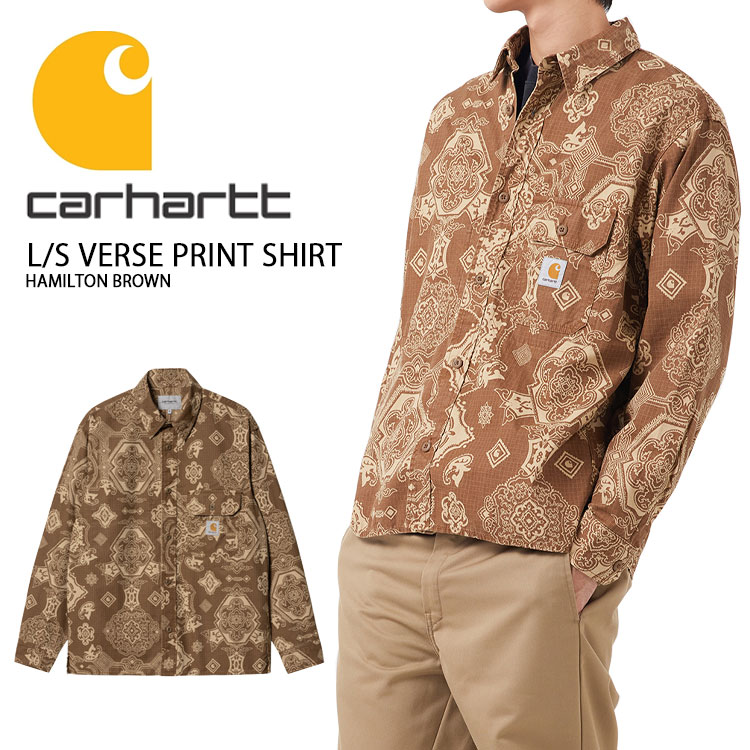 CARHARTT カーハート シャツ L/S VERSE PRINT SHIRT ロングスリーブ バーサ プリント シャツ VERSE柄 バーサ シャツ バーサ プリント ブラウン メンズ 男性用 CA22FWSHLS【中古】未使用品｜セレクトショップ a-clo
