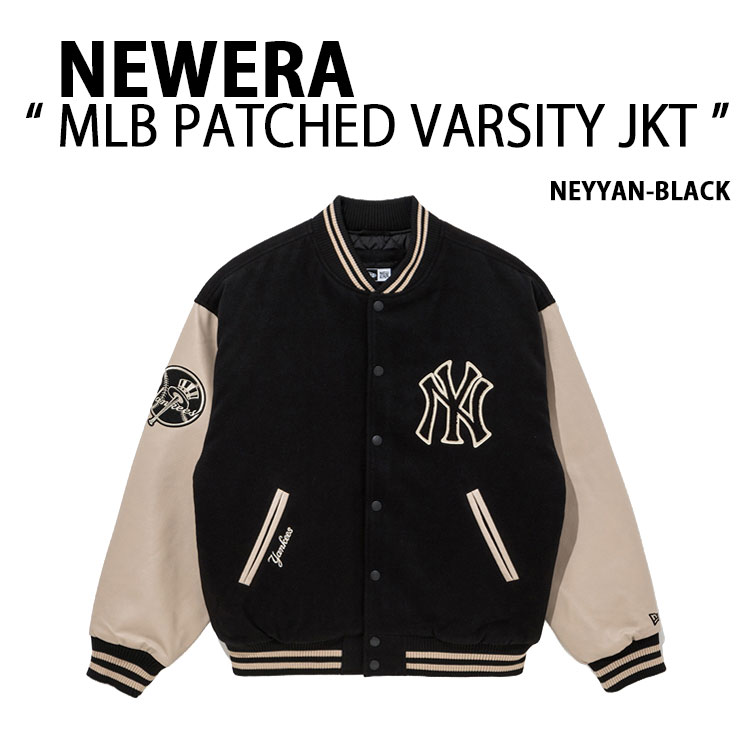 NEWERA ニューエラ スタジャン ブルゾン AP MLB PATCHED VARSITY JK53 NEYYAN ヤンキース BLACK ベースボールジャケット バーシティジャケット メンズ レディース 14742026
