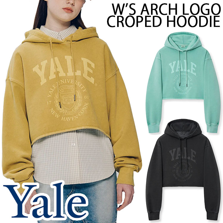 YALE イェール レディース パーカー クロップ丈 WS ARCH LOGO PIGMENT CROPED HOODIE プルオーバーパーカー 短め丈 アーチロゴ イエロー グリーン ブラック スウェットパーカー フーディー アメカジ カレッジパーカー カレッジスウェット YFS1HD201ACH
