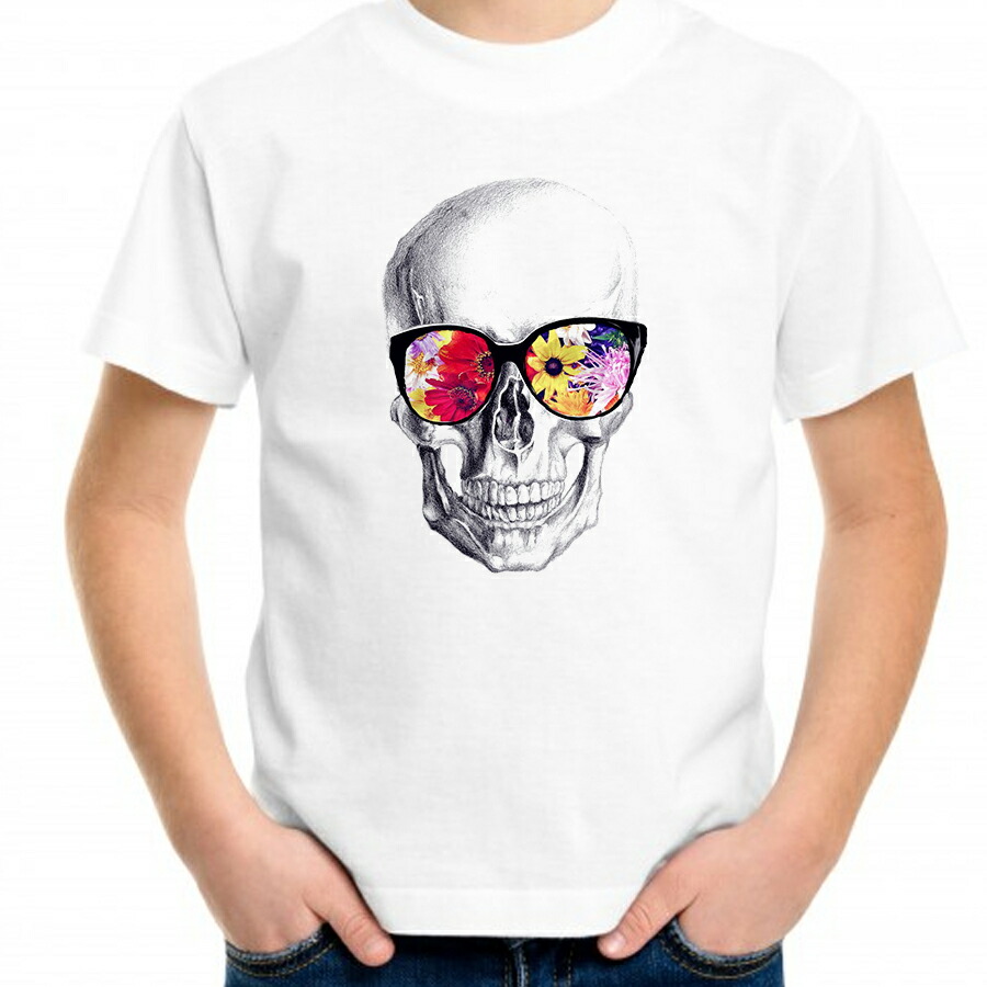 楽天市場 サングラスがおしゃれなドクロ 骸骨 柄プリントtシャツ 親子でお揃いコーデが出来るｔシャツ ペアルック キッズ服 ジュニア服 メンズ レディース 名入れ服のお店 ａカレッジ
