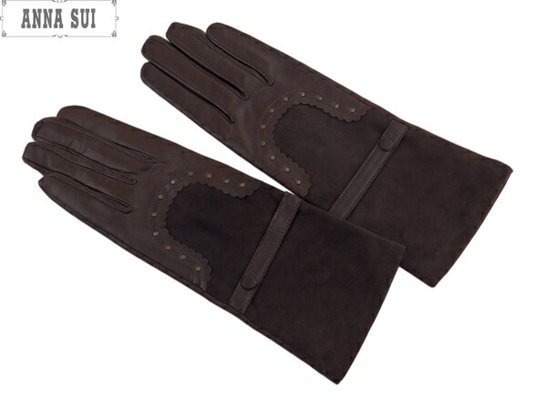 ANNA SUI 手袋　2点　ブラウン、ブラック　レザー　蝶　レオパード ANNA SUI 手袋 2点 ブラウン、ブラック レザー 蝶 レオパード