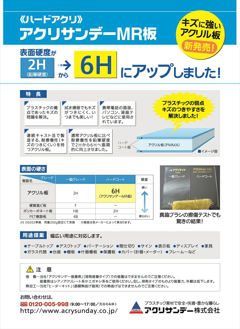 楽天市場 アクリサンデーｍｒ板透明 厚み5mm 650x1100mm アクリル板 クリア 硬化 ハードコート 強化 パーテーション 仕切りなどに コロナ対策 アクリサンデー楽天市場店