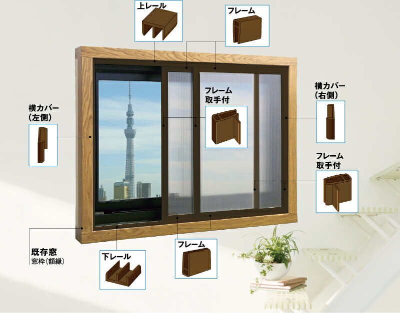 楽天市場 エコな簡易内窓ｍサイズ ブラウン幅180x高さ90 Cm以内 アクリサンデー ｄｉｙ二重窓 アクリサンデー楽天市場店