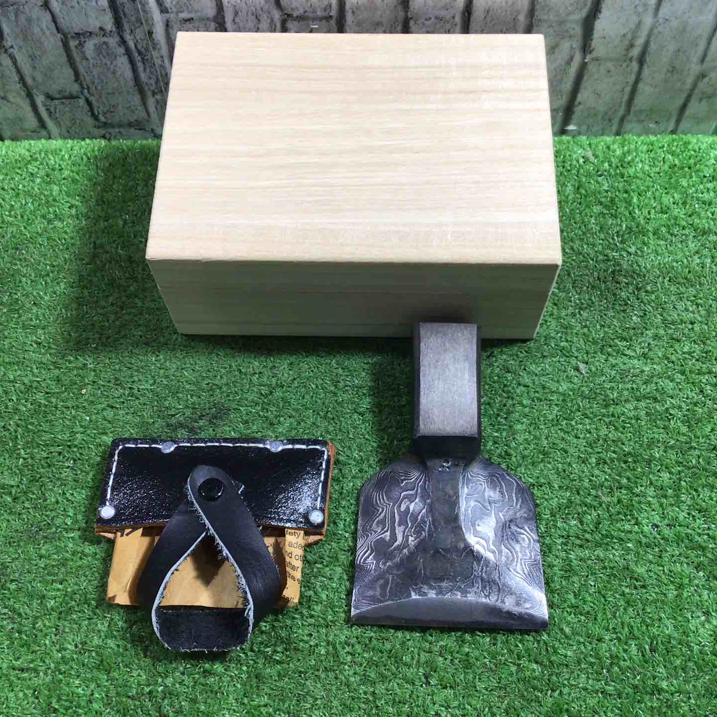 【中古】天然木順一作 釿 ちょうな 手斧 刃のみ 墨流し 全長約125粍 【三角江店】