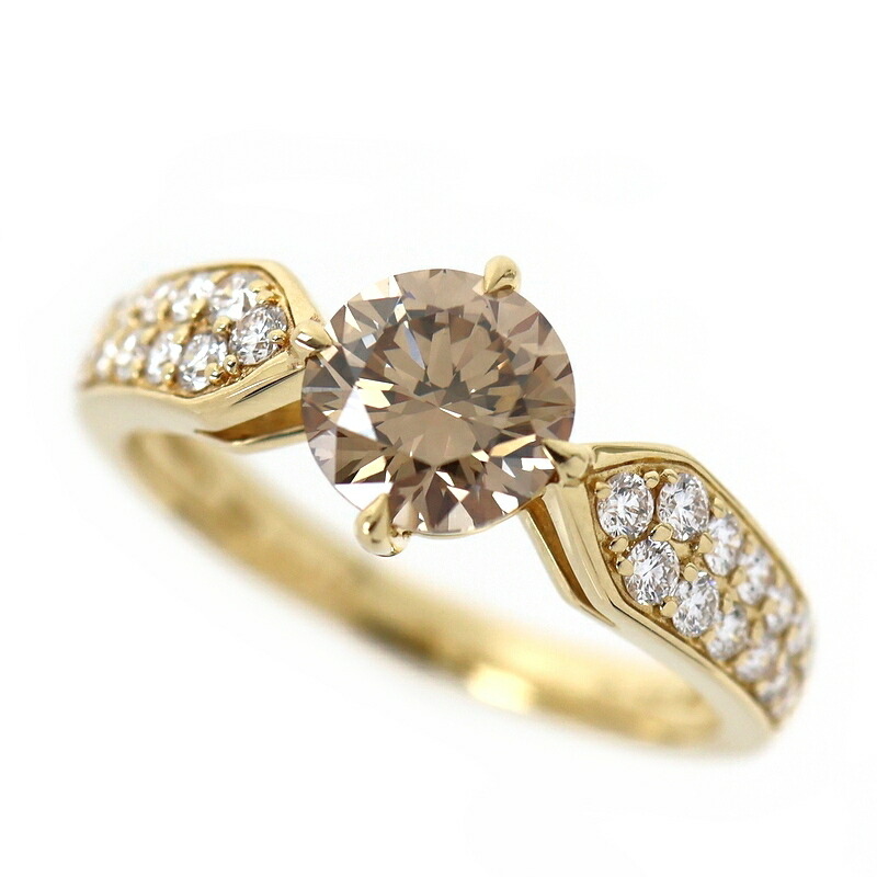 指輪 18金 レディース 13号 K18YG イエローゴールド ブラウンダイヤ 1.118ct ダイヤ 0.33ct 3.8g ファッションリング 鑑定書付き ジュエリー アクトワン【中古】 108,900円