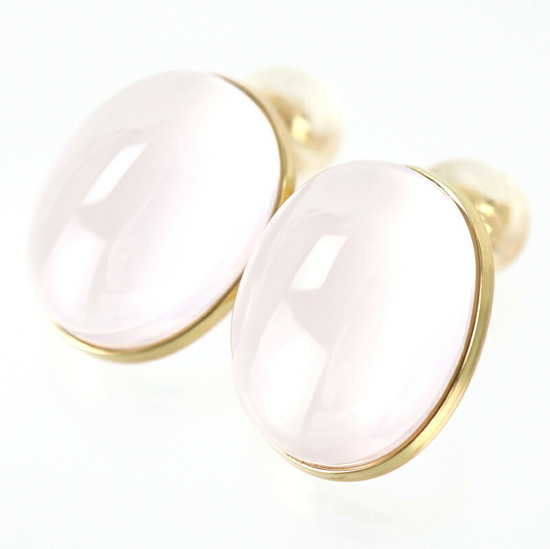ピアス ローズクォーツ レディース オーバル カボション 11.00ct 18金 18k イエローゴールド 両耳用 2個セット アクトワン【中古】