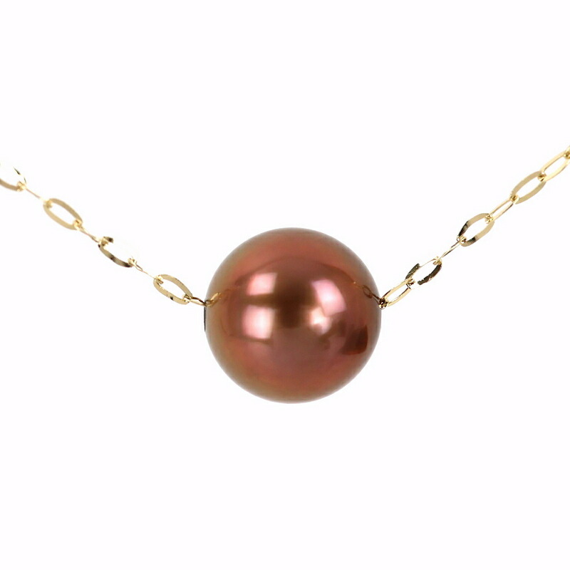 パールネックレス スルーネックレス レディース 着色パール ショコラブラウン チョコレート色 18k 18金 イエローゴールド 7.8mm 約8mm 45cm アクトワン【中古】