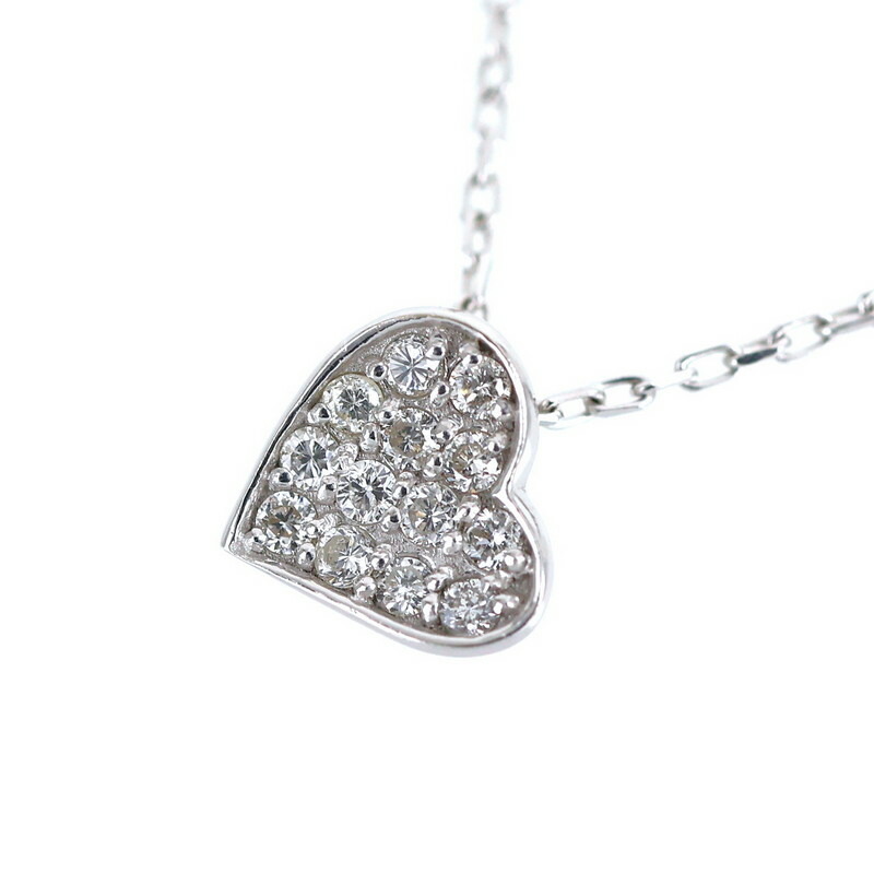 ネックレス レディース ハートモチーフ 18k 18金 ホワイトゴールド ダイヤモンド 0.13ct 延長チェーン付き 40cm 45cm ジュエリー アクトワン【中古】
