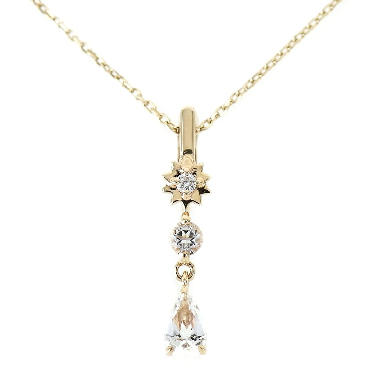 スタージュエリー 10金 ネックレス レディース 40cm ダイヤ 0.01ct 透明石 ドロップモチーフ 星モチーフ 1.2g デザインネックレス ジュエリー アクトワン【中古】