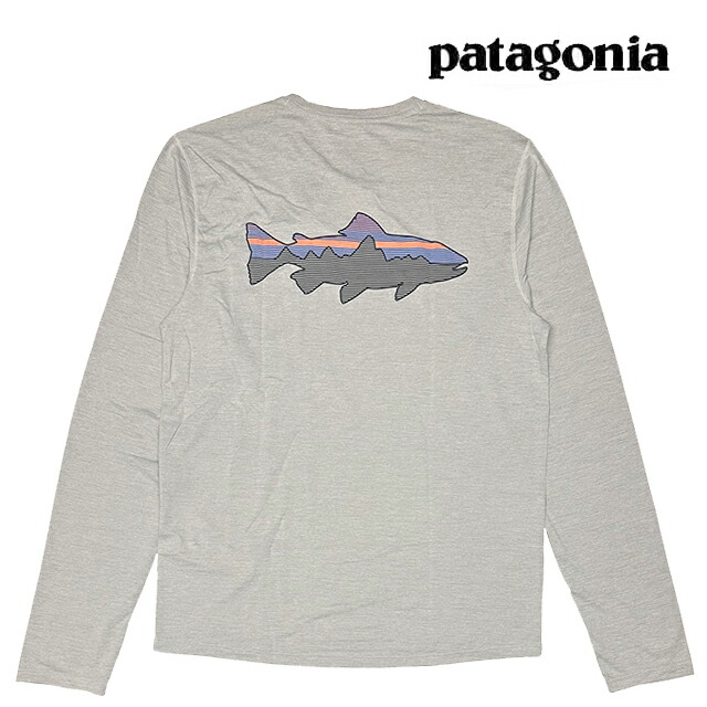PATAGONIA パタゴニア ロング捩り キャプリーン 冷やりとした サン プルオーバー フィッツロイ トラウト LONG-SLEEVED CAPILENE COOL SUN SHIRT FITZ ROY TROUT CGSX CRISP GREY - SALT GREY X-DYE 44932