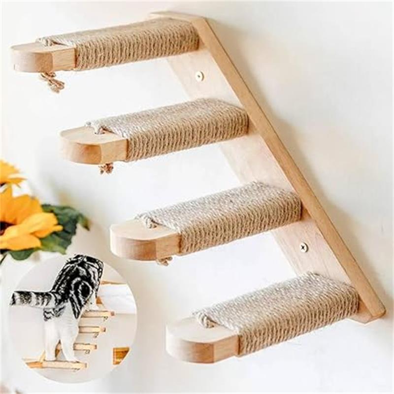 猫 ステップ 木製 4段 キャットウォーク キャットステップ 階段 壁 取付 猫用階段 DIY 壁付け 猫家具 室内用 猫棚 遊び場 キャット階段 送料無料 まとめ買い お得