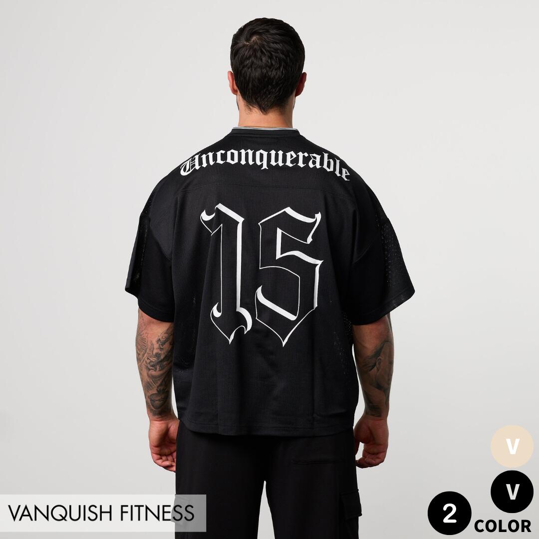 ヴァンキッシュフィットネス VANQUISH VARSITY OVERSIZED BOXY FOOTBALL JERSEY メンズ 厚地の外套大きさ フットボールジャージ 運動競技 お召しもの 置き目品