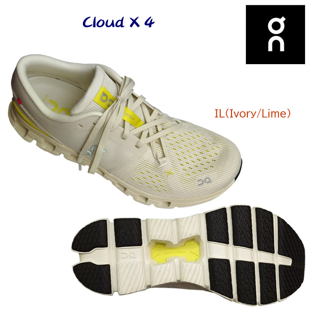 NEW on オン メンズシューズ ランニングシューズ Cloud X 4(メンズ ランニングシューズ) 3ME30043072 カラー：Ivory/Lime｜安達運動具店