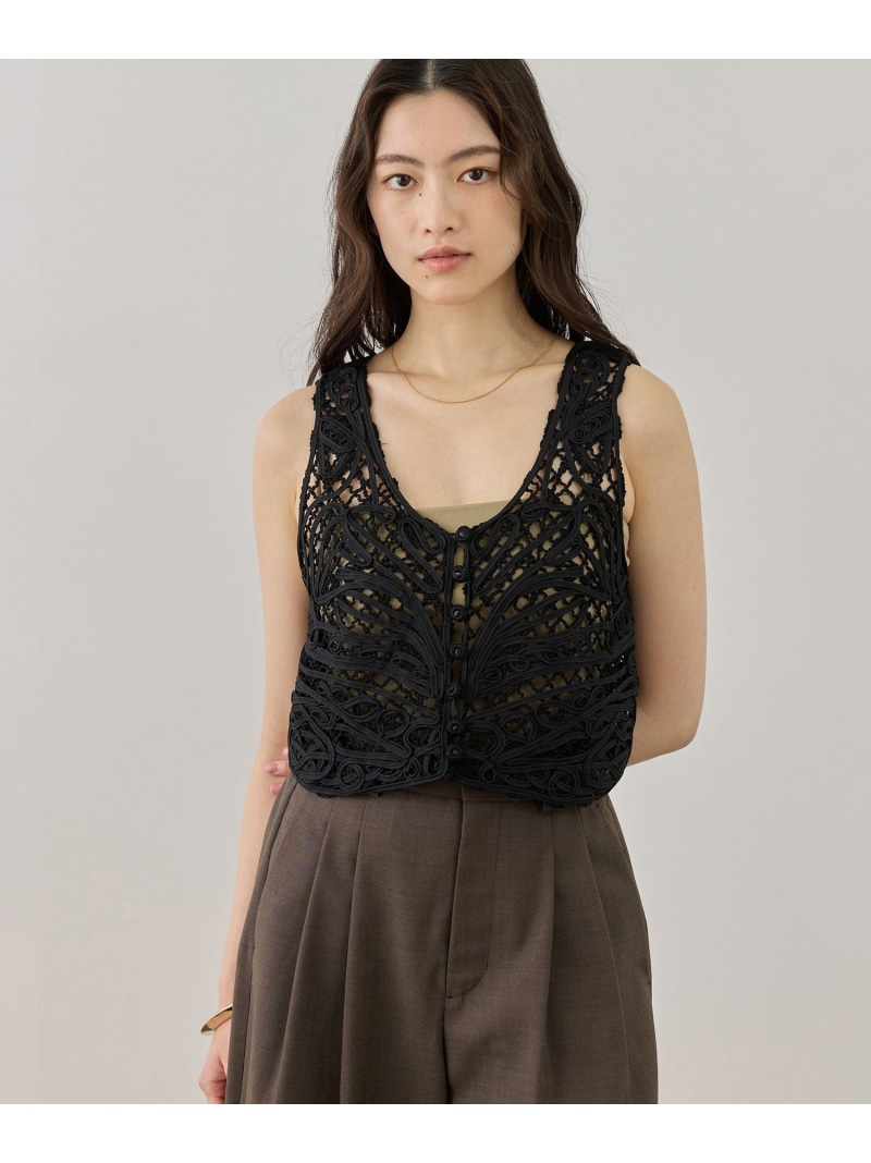コードレースタンクジレ ADAM ET ROPE' FEMME アダムエロペ トップス ベスト・ジレ ベージュ ブラック【送料無料】[ Fashion]