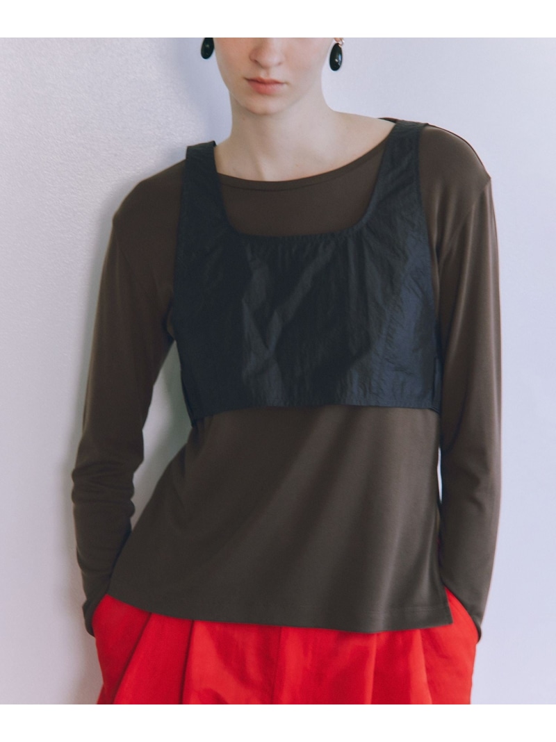 リボンタンクコンビロンT ADAM ET ROPE\u0027 FEMME アダムエロペ トップス カットソー・プルオーバー 白いこと【貨物輸送無料】[ Fashion]