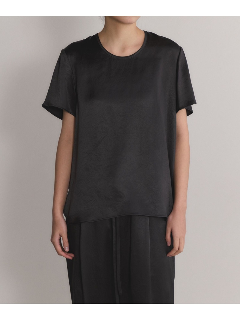 【EMOELLE】サテンTブラウス ADAM ET ROPE' FEMME アダムエロペ トップス シャツ・ブラウス ブラック ベージュ【送料無料】[ Fashion]