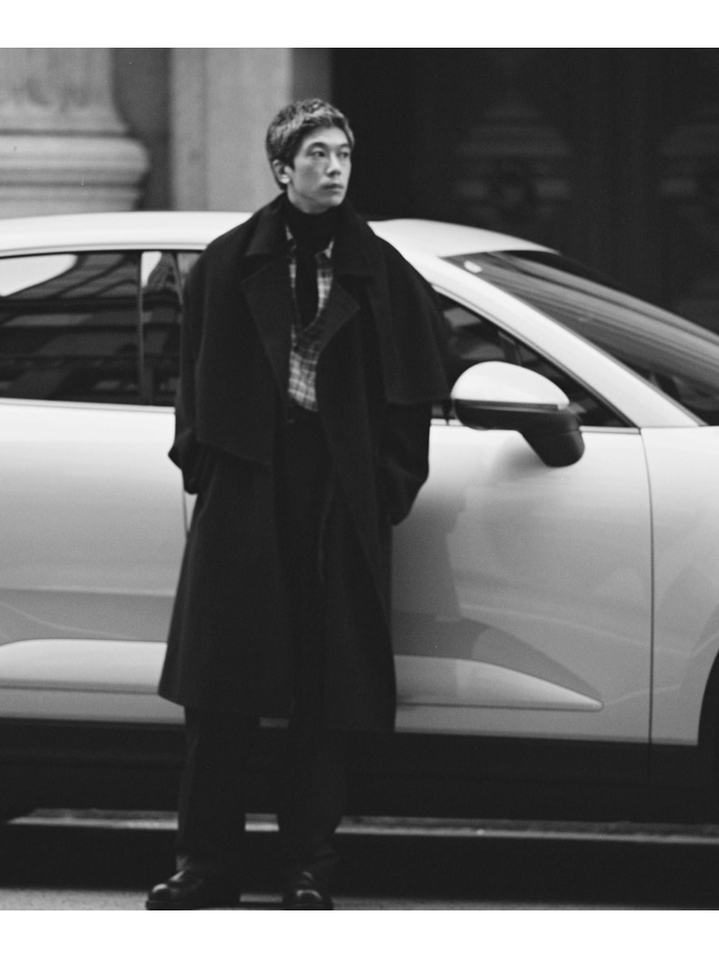 カシミール ダブル人間の顔 セミダブルコート / 消音装置付き添い人 ADAM ET ROPE\u0027 HOMME アダムエロペ ジャケット・アウター ステンカラー厚地の外套 黒いこと【貨物輸送無料】[ Fashion] コート・ジャケット-メンズファッション