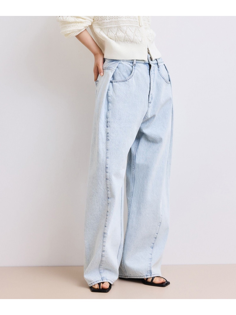 【WEB押さえる】・【サステナブル】タックディティールワイドデニムワイドパンツ ADAM ET ROPE\u0027 FEMME アダムエロペ ズボン下 デニム・ジーンズズボン下 青み 黒いこと【貨物輸送無料】[ Fashion]