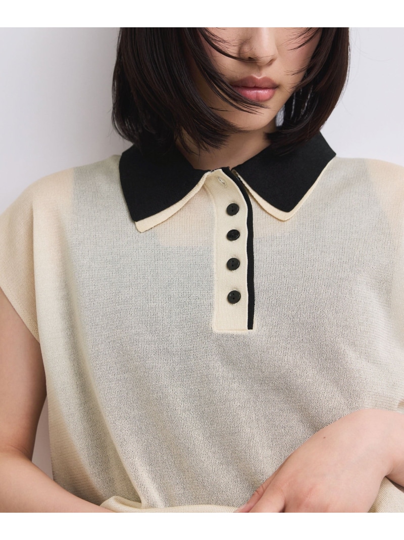 【WEB限定】ダブルカラーポロニットプルオーバー ADAM ET ROPE' FEMME アダムエロペ トップス ポロシャツ ブルー ブラック ベージュ【送料無料】[ Fashion]｜ADAM ET ROPE&rsquo;
