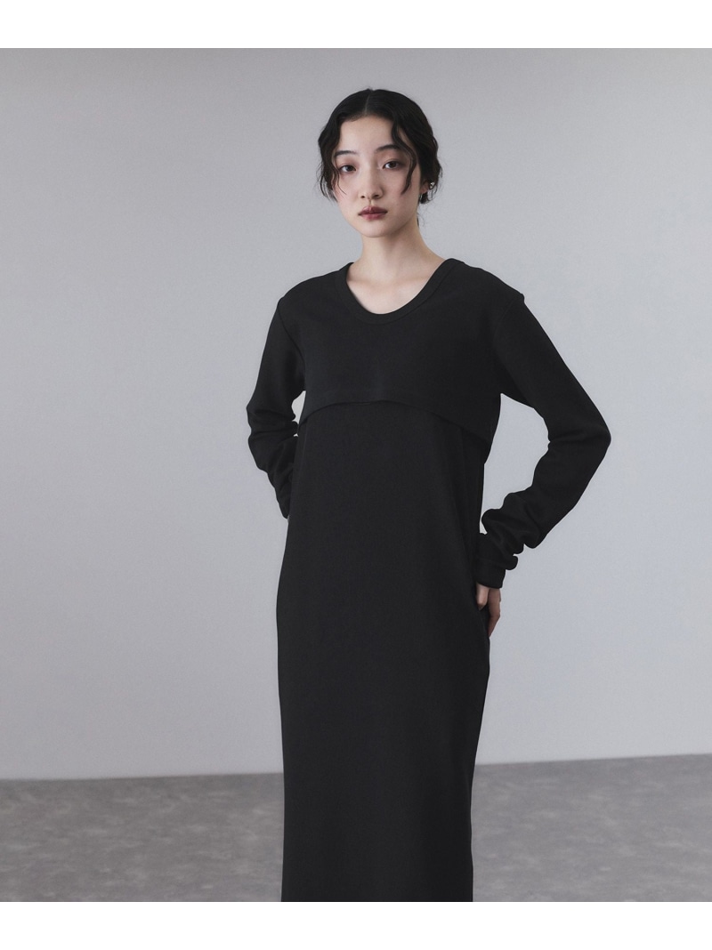 【SALE／50%OFF】【サステナブル】Wフェイスジャージーセットワンピース ADAM ET ROPE' FEMME アダムエロペ ワンピース・ドレス ワンピース ブラック ブラウン【RBA_E】【送料無料】[ Fashion]