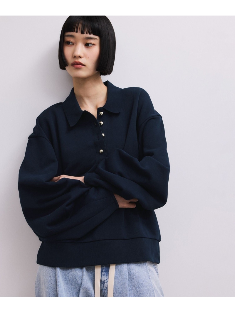 【WEB制限事項】ポロ襟形姿ティーシャツ ADAM ET ROPE\u0027 FEMME アダムエロペ トップス スウェット・トレーナー 米国海軍 白いこと サクラ色【貨物輸送無料】[ Fashion]
