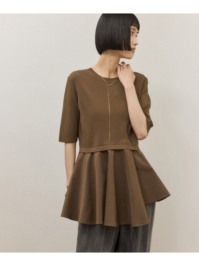 【サステナブル】ペプラムコンビハーフスリーブニット ADAM ET ROPE' FEMME アダムエロペ トップス ニット ブラック ホワイト ブラウン【送料無料】[ Fashion] 11,484円