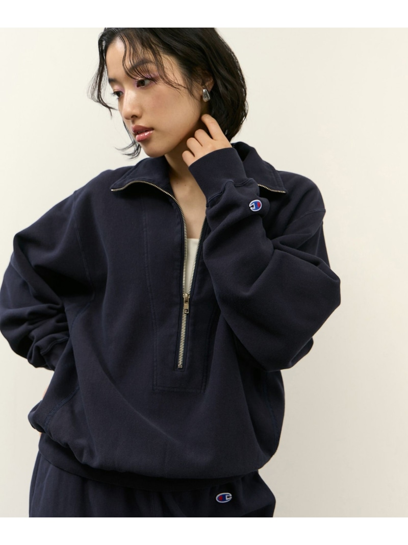 【Champion for ADAM ET ROPE'】別注 SWEAT HALF ZIP ADAM ET ROPE' FEMME アダムエロペ トップス スウェット・トレーナー ネイビー ホワイト ブラウン【送料無料】[ Fashion]