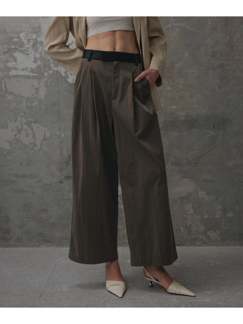 【EMOELLE】バイカラーベルトドレスパンツ ADAM ET ROPE\u0027 FEMME アダムエロペ ズボン下 余分の物のズボン下 緑であること ベージュ さくら色 黒いこと カーキ緑であること 赤銅色 白いこと【貨物輸送無料】[ Fashion]