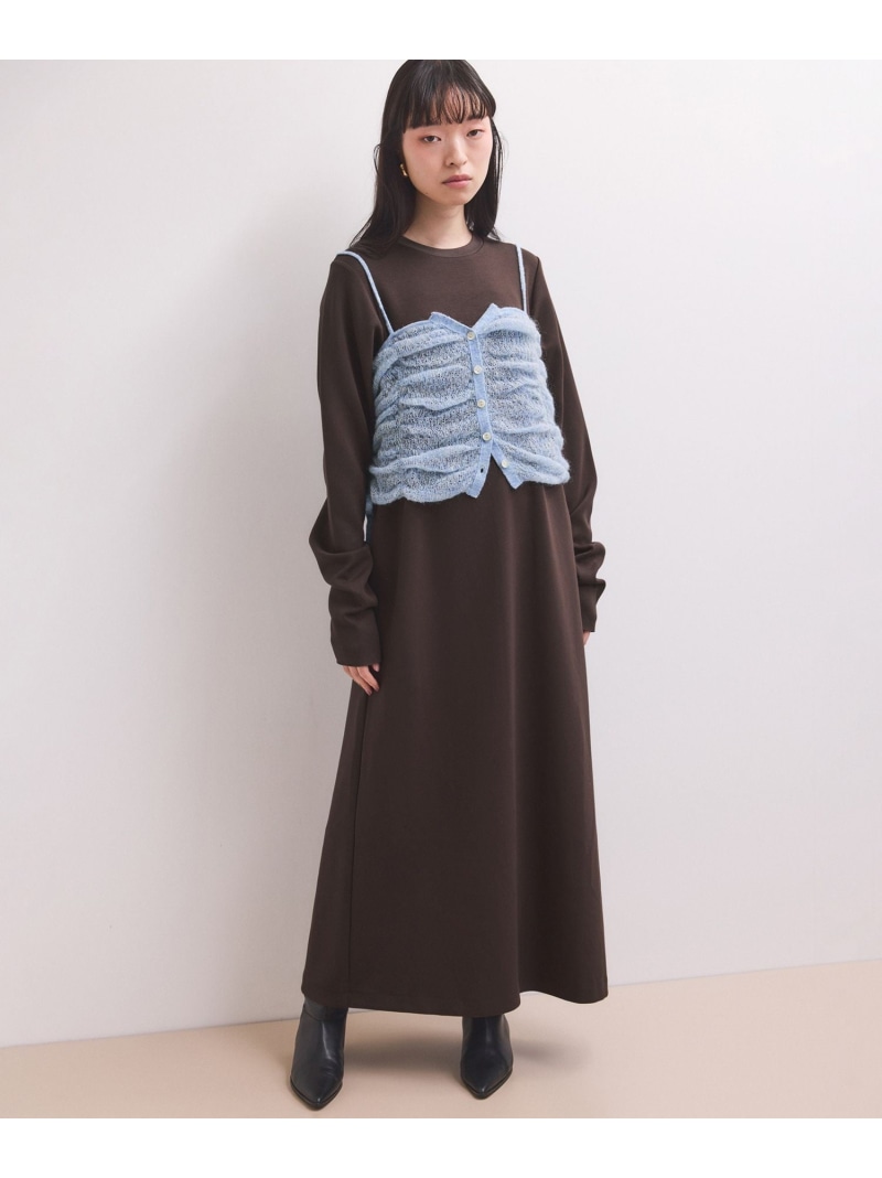 【SALE／60%OFF】【WEB限定】ニットキャミソールセットワンピース ADAM ET ROPE' FEMME アダムエロペ ワンピース・ドレス ワンピース グレー ブラック【RBA_E】【送料無料】[ Fashion]