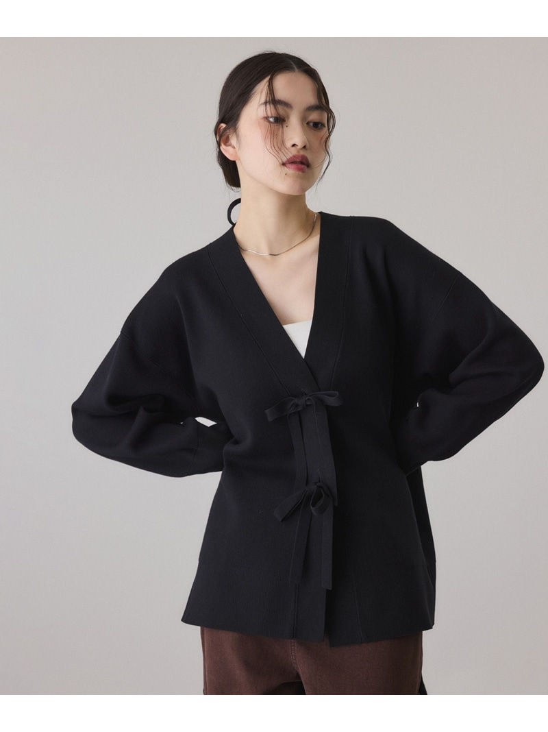 【SALE／40%OFF】【サステナブル】マルチwayリボンミドルカーディガン ADAM ET ROPE' FEMME アダムエロペ トップス カーディガン ホワイト ブラック【RBA_E】【送料無料】[ Fashion]