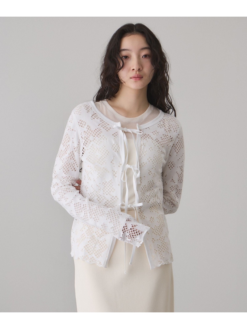 【SALE／40%OFF】2WAYホールジャガードトップス ADAM ET ROPE' FEMME アダムエロペ トップス カットソー・Tシャツ グリーン ホワイト ブラック【RBA_E】【送料無料】[ Fashion]