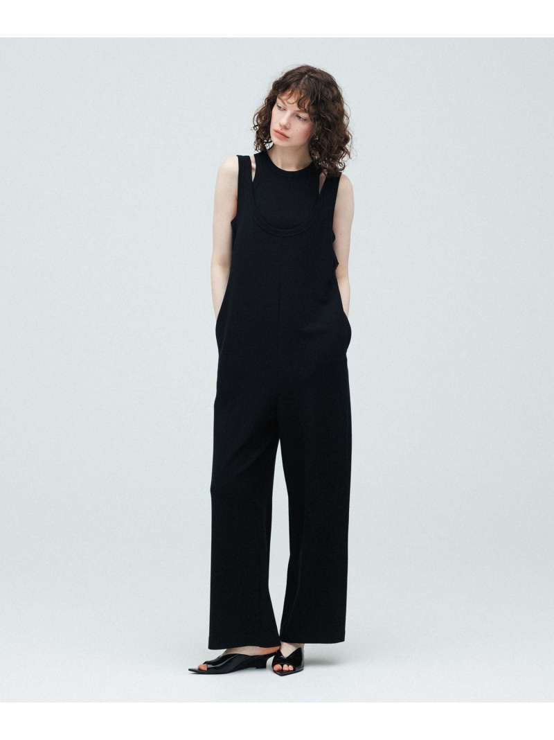 【サステナブル】Wフェイスジャージーセットロンパース ADAM ET ROPE' FEMME アダムエロペ オールインワン・オーバーオール オールインワン・つなぎ ベージュ ブラック【送料無料】[ Fashion]