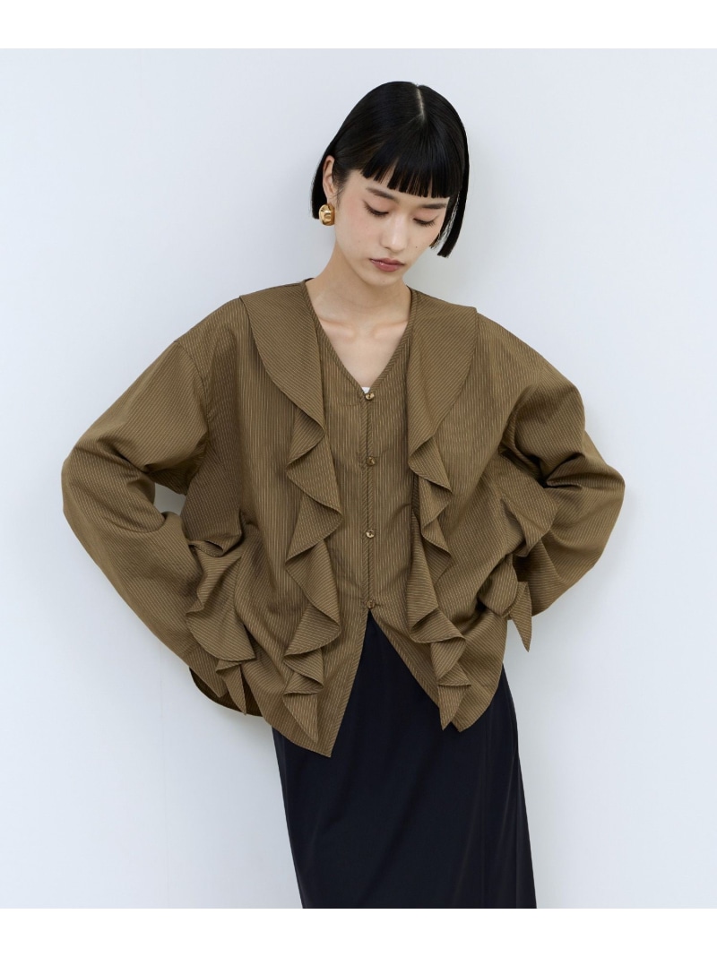 【WEB制限事項】オーバーラッフルフリルブラウス ADAM ET ROPE\u0027 FEMME アダムエロペ トップス プルオーバー・トップ 赤銅色 白いこと 青色【貨物輸送無料】[ Fashion]