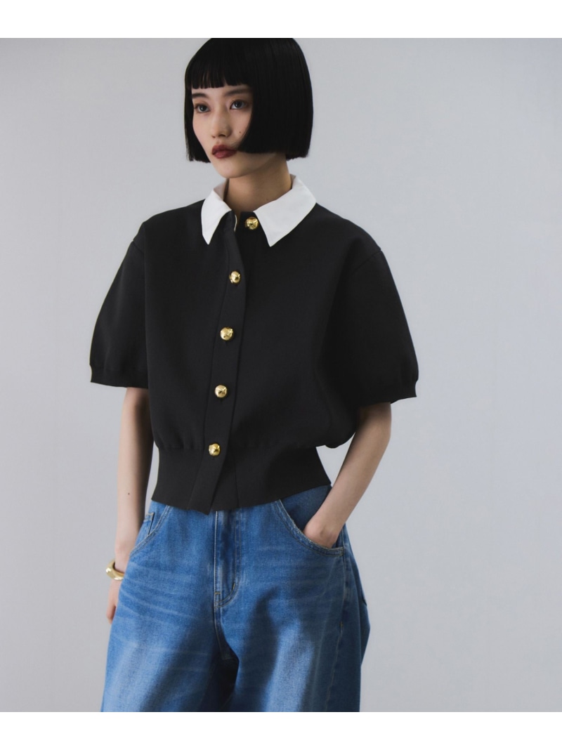 エッグブローチ付きペプラムカーディガン ADAM ET ROPE' FEMME ADAM ET ROPE' カーディガン 「洗える」エッグブローチ付きペプラム