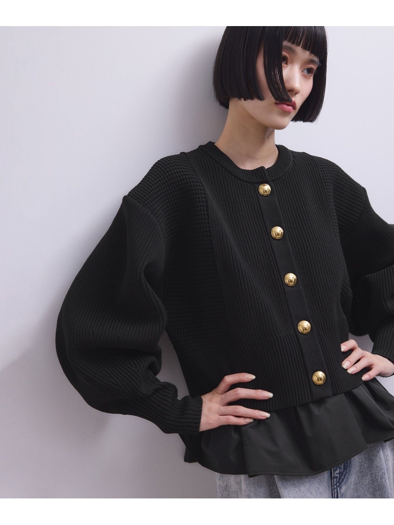 【WEB限定】ペプラムコンビニットカーディガン ADAM ET ROPE' FEMME アダムエロペ トップス カーディガン ブラック ネイビー【送料無料】[ Fashion]