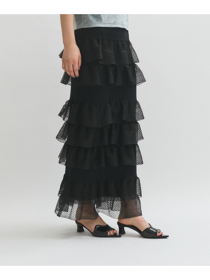 シアーフリルスカート ADAM ET ROPE' FEMME アダムエロペ スカート その他のスカート ブラック ホワイト【送料無料】[ Fashion]