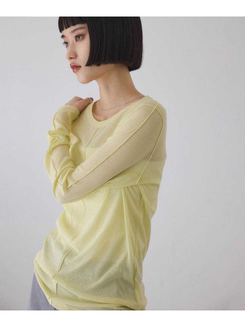 シアーフライスロンT ADAM ET ROPE' FEMME アダムエロペ トップス カットソー・Tシャツ ベージュ ブラック イエロー【送料無料】[ Fashion]