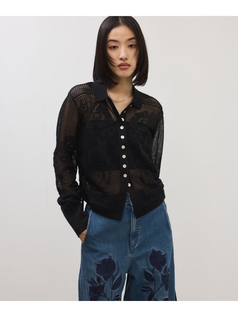 【SALE／40%OFF】【サステナブル】クロシェニットシャツ ADAM ET ROPE' FEMME アダムエロペ トップス シャツ・ブラウス ブラック ホワイト【RBA_E】【送料無料】[ Fashion]｜ADAM ET ROPE&rsquo;