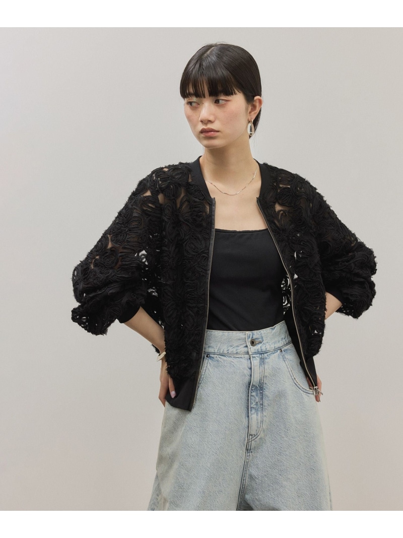 【SALE／30%OFF】ラインアートレースブルゾン ADAM ET ROPE\u0027 FEMME アダムエロペ ジャケット・アウター 上衣・前掛け ベージュ 黒いこと 青色【RBA_E】【貨物輸送無料】[ Fashion]