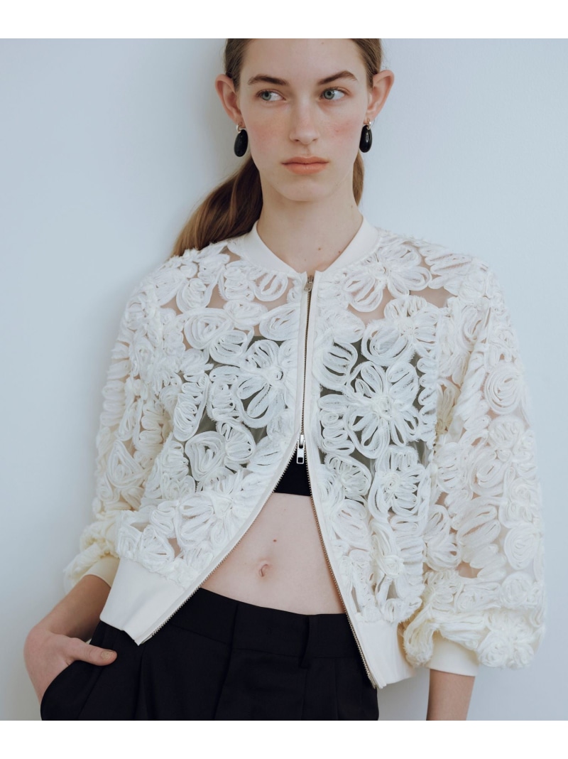 ラインアートレースブルゾン ADAM ET ROPE' FEMME アダムエロペ ジャケット・アウター ブルゾン・ジャンパー ベージュ ブラック ブルー【送料無料】[ Fashion]