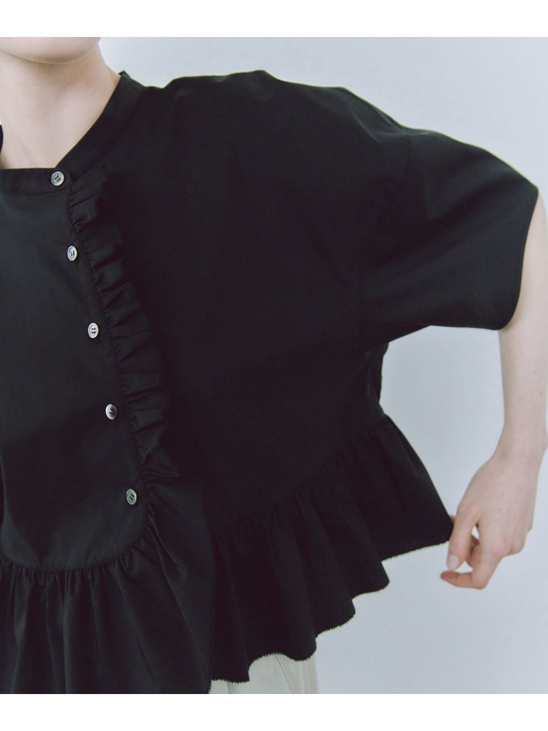 【サステナブル】フリルブラウス ADAM ET ROPE' FEMME アダムエロペ トップス シャツ・ブラウス ブルー ブラック ホワイト【先行予約】*【送料無料】[ Fashion]