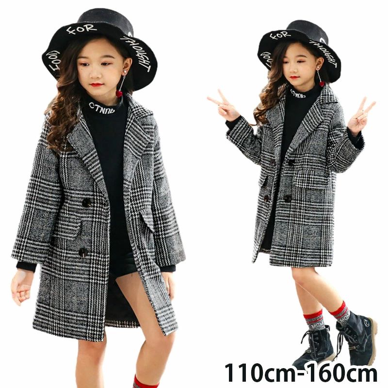 女の子 ダッフルコート アウター オーバーコート 中綿コート 千鳥格 子供コート 子供服 ラシャコート キッズコート