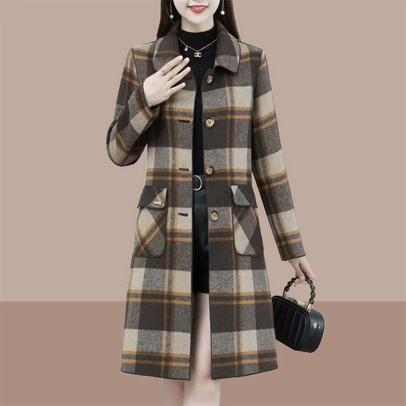 コーヒ 女性用 ジャケット ファッション 大人 ママ スリムフィット 大きいサイズ ウール ロング 高級 リバーシブル 冬 秋 コート