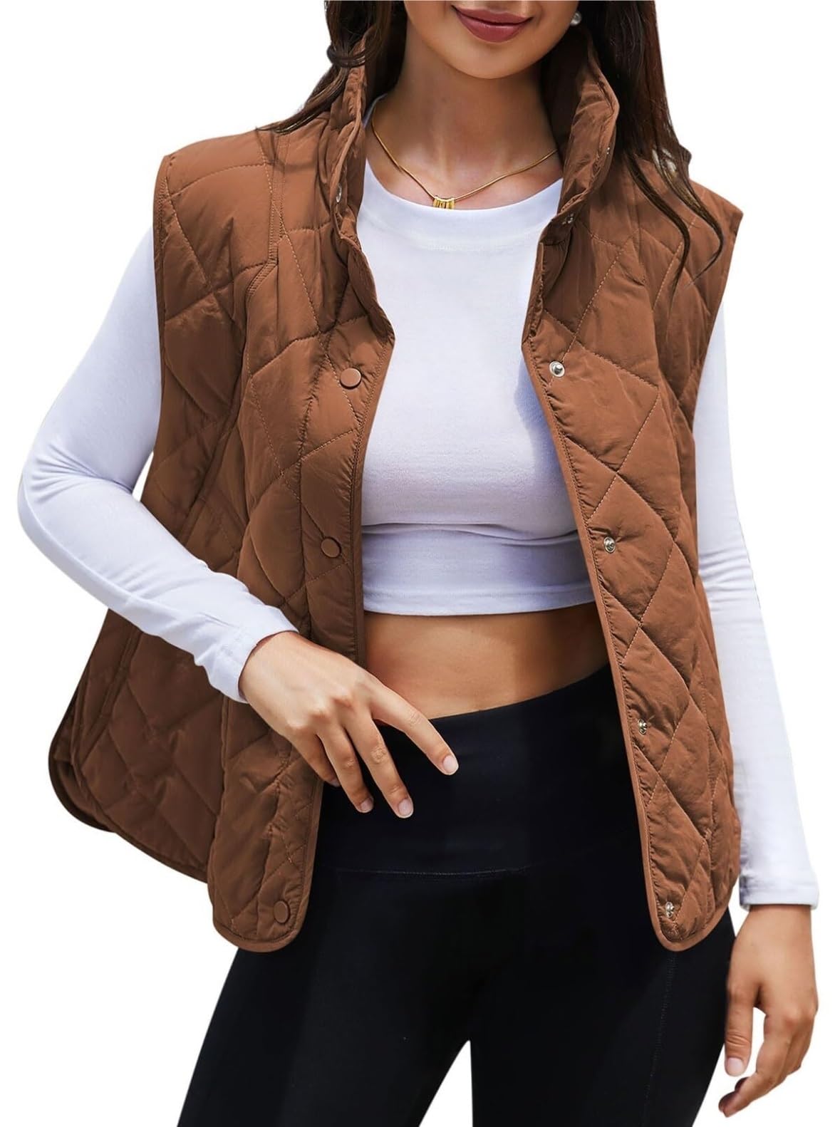 防寒ベスト(Brown S) 新バックルベスト アウターボタン 暖かい 秋冬 ノースリーブ レディースベスト